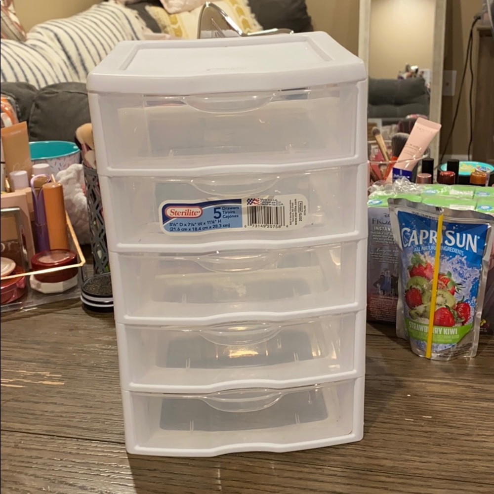 White plastic makeup/desk organizer